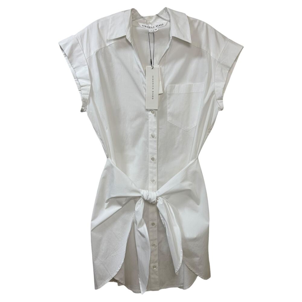 Veronica Beard NWT 'Aimee' Mini Shirt-Dress Wrap-Tie Front Collared White Size 4 - Picture 2 of 11